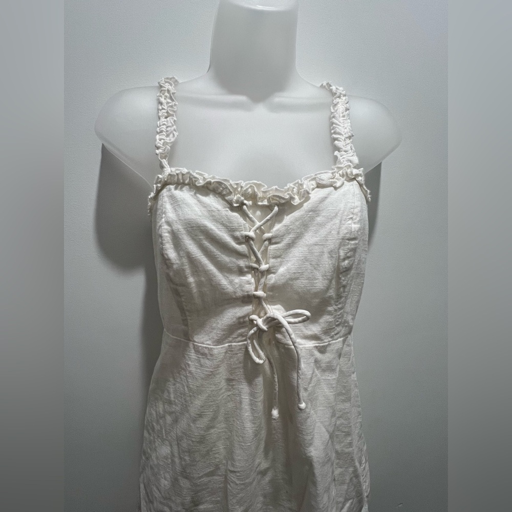 Urban Outfitters Cream Smocked Back Ruffle Hem Mini Dress S - Picture 3 of 5